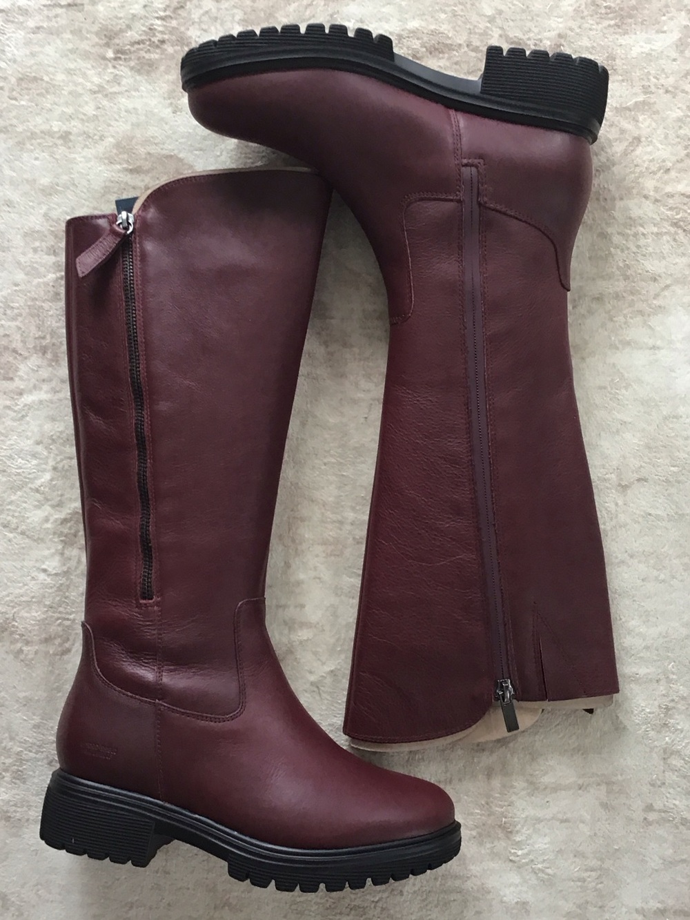 Rockport Ivette Burgundy Knee-High Zip Lug Sole Boots